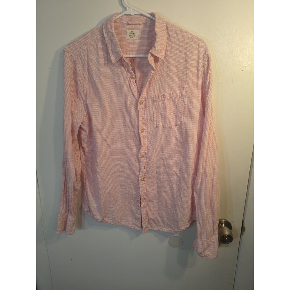 Marine Layer Shirt Mens Medium Pink Cotton Button Front Long Sleeve Casual